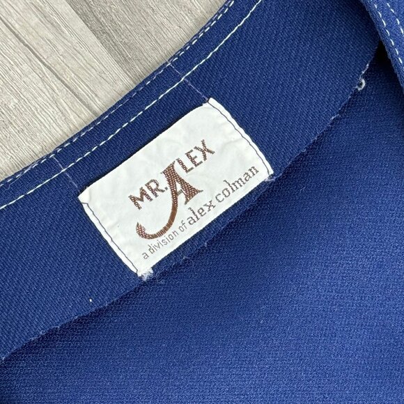 Vintage 70s Mens Button V-Neck Vest Navy White Contrast Stitching Mod Groovy - Picture 6 of 8